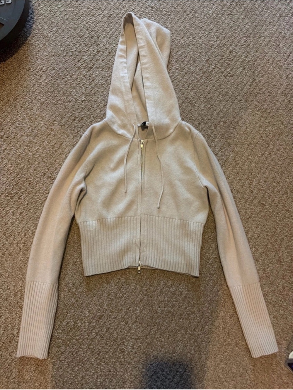 Cropped Hooded Zip Sweater - Cream